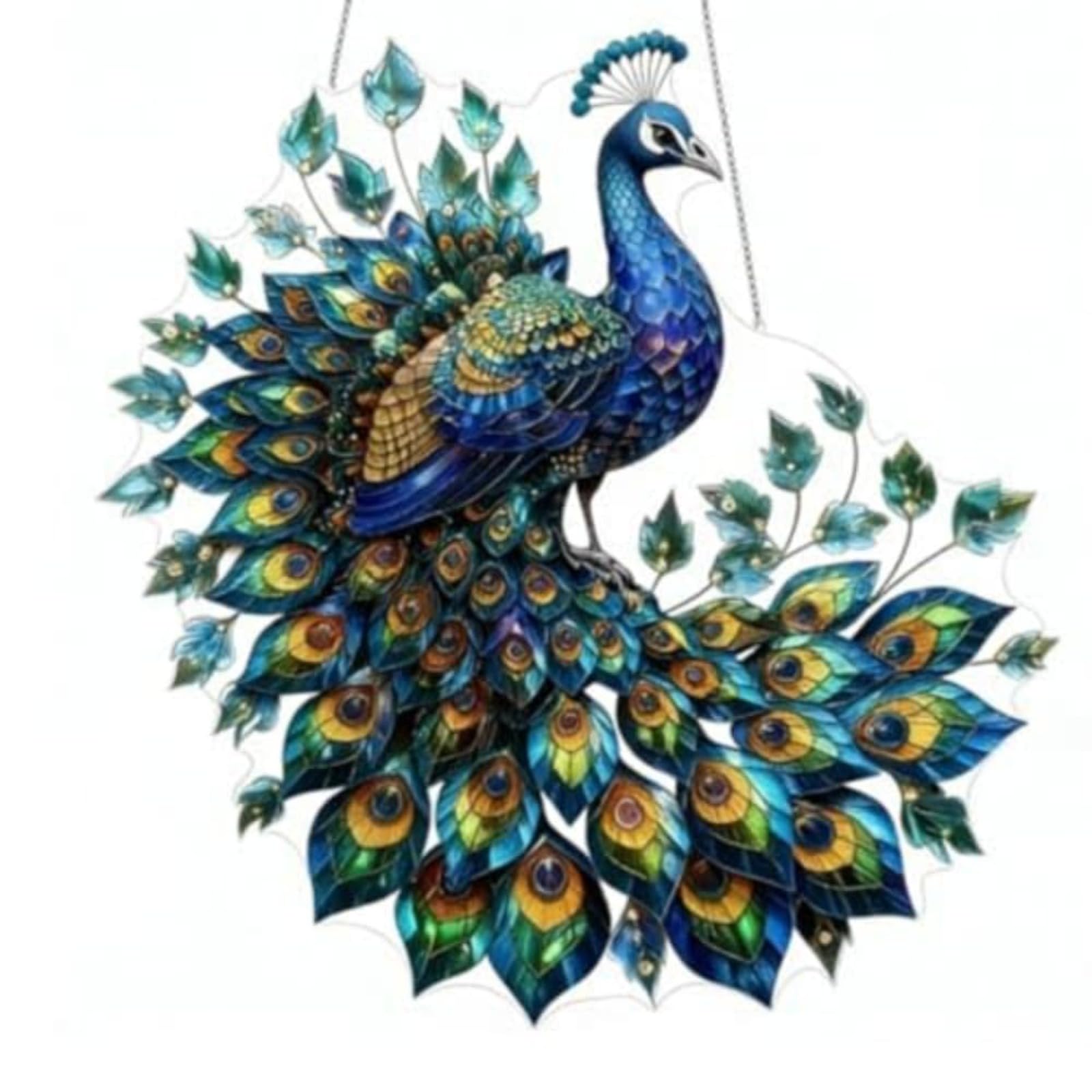 Acrylic Peacock Suncatcher Handmade Stained Glass Wall Art,Handcrafted Art Sun C