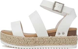 Soda Top Shoe Bryce Open Toe Buckle Ankle Strap Espadrille Flatform Wedge Casual Sanda