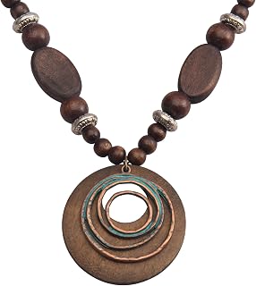 Long Necklaces for Women Boho Wooded Pendant Vintage Necklace Sweater Chain Necklace Handmade Jewelry