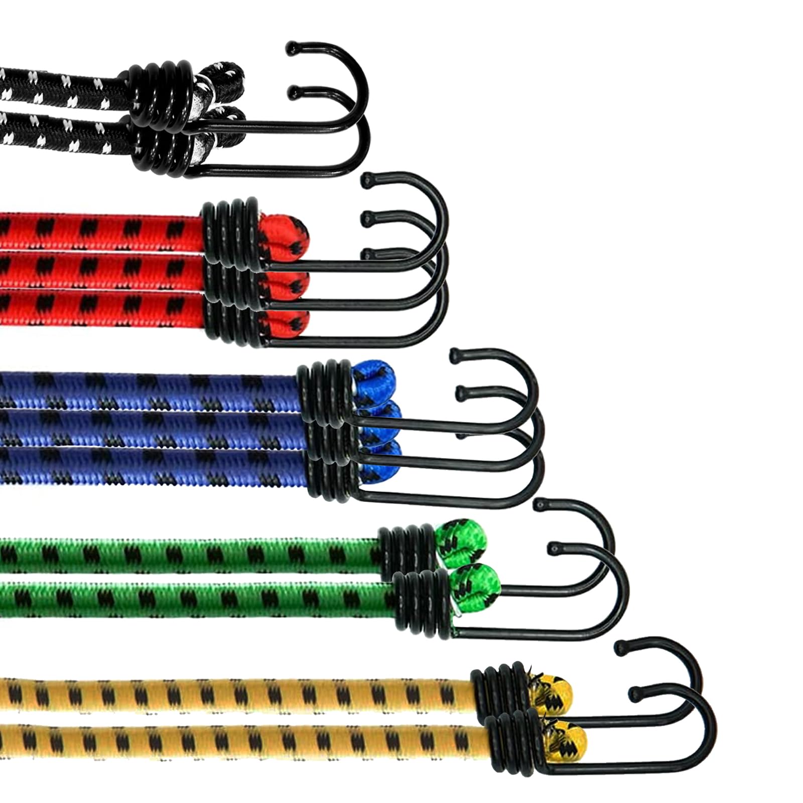 ANSIO Bungee Cords with Hooks, UV-Resistant Bungee Straps, 12 Pack Assorted | UV