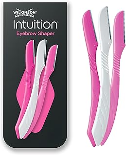 Wilkinson Sword Intuition Eyebrow Shaper Razor for Women, 3 Beauty Tools | Exfoliating Facial Hair Remover and Trimmer, Smoother Skin Surface for Makeup, 3 Disposable Razors, 1 Protection Cap