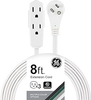 GE 3-Outlet Flat Plug Extension Cord 8 Ft Grounded Extension Cord | Multiple Outlets, 3 Prong Outlet Extender, Flat Plug, Indoor, Power Strip, 16 Gauge, UL Listed, White, 50251
