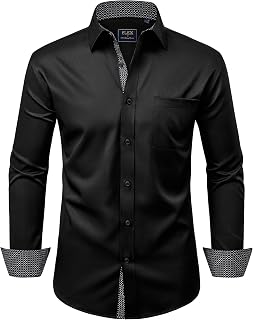 Alimens & Gentle Men's Long Sleeve Shirt Pleated Business Casual Button Down Shirt