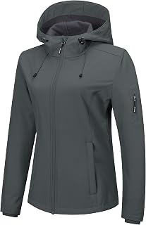 Outdoor Ventures Women's Softshell Jacket with Hood Fleece Lined Warm Lightweight Waterproof Windproof Insulated
