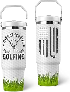 Golf Gifts for Men – Golf Gifts for Dads, Grandpa, Uncle, Golfer, Husband, Boyfriend, Boss - American Flag Tumbler with Handle Lid – I'd Rather Be Golfing Stainless Steel Insulated Tumbler
