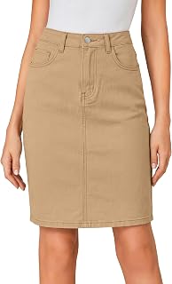 LYANER Women's Stretch High Waist Denim Skirt