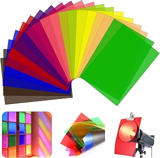 20 Pack Gel Light Filter Sheets, A4 Size Transparency Colored Plastic Sheets,Light Gel Filters for Photography Studio Lighting, Stage LED Light,Headlight Film,DIY Tinted Window Film&Light Diffuser