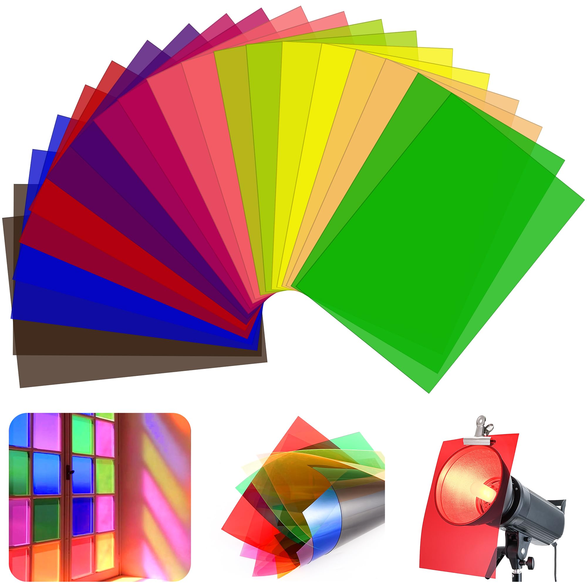 20 Pack Gel Light Filter Sheets, A4 Size Transparency Colored Plastic Sheets,Lig