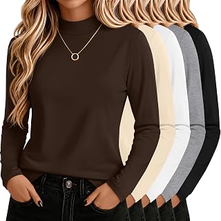 5 Pack Mock Turtleneck Cotton Shirts for Women