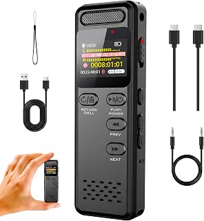 64GB Digital Voice Recorder with One Button 3072 Kbps HD Recording Noise Reduction Enhanced Audio Dictaphone with Lock & Type-C Charge MP3 Player for Lecture Interview Meeting