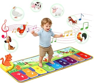 Kids Non-slip Piano Mat, Musical Keyboard Playmat, Music Dance Mat Multifunction Electronic Music Animal Touch Play Blanket Toys Gifts for Baby Toddlers Boys 1-4 Years Old (110 * 36cm)