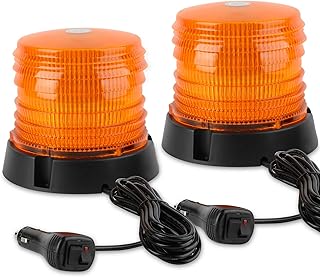 ASPL 2pcs 60 LED Warning Flash Beacon Lights, 12V-24V | Amber Warning Safety Flashing Strobe Lights with Magnetic and 16ft Straight Cord for Vehicle Truck Tractor Golf Carts UTV Car