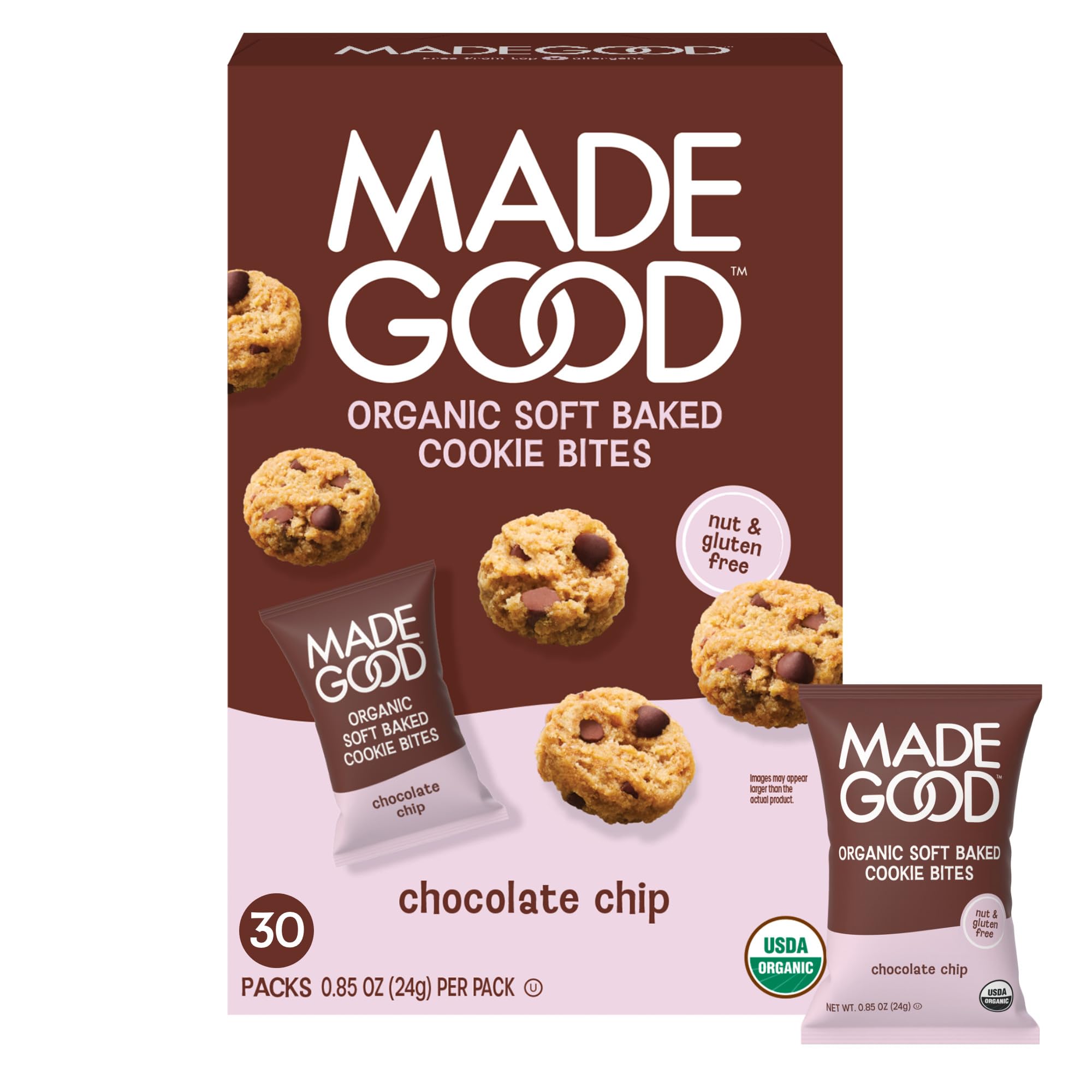 MadeGood Soft Baked Mini Chocolate Chip Cookies, 30-Pack Gluten Free | Safe for 