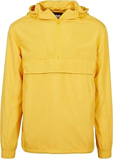URBAN CLASSICS Men's Windbreaker Jacket with Hood, Solid Color Waterproof Jacket, Outdoor Jacket with Drawstring and Elastic Hems