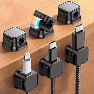 6 Packs Magnetic Cable Organizer, Effortless Cable Management, Computer Cable Organizer, Adhesive Cable Clips for Desk and Home - Black