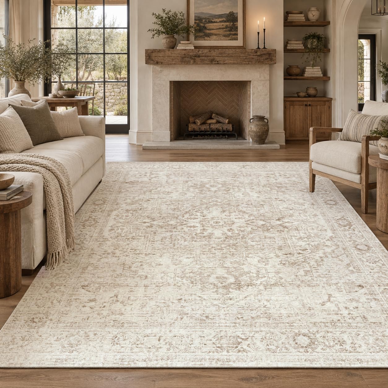 Fmfunctex 8x10 Washable Beige Neutral Oriental Large Living Room Area Rug | Crea