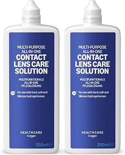 Healthcare by Amazon All-in-One Contact Lens Solution with Dual Moisturisers – for Hard, Soft & Silicone Hydrogel Lenses, 2 x 250 ml