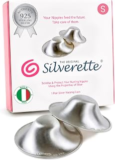 Silverette Nursing Cups, Postpartum Essentials, The Real Silverette, Small | 100% Sterling Silver Nursing Cups, Nipple Shields for Breastfeeding Newborn, Silver Nipple Covers, Made in Italy, Gift