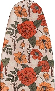 MinoCino Ironing Board Cover and Pad 18x49”(125x45cm), 6mm Thick Iron Cover | Wide Ironing Board Cover with Thick Felt Padding, Drawstring, Hook and Loop Fasteners, Flowers