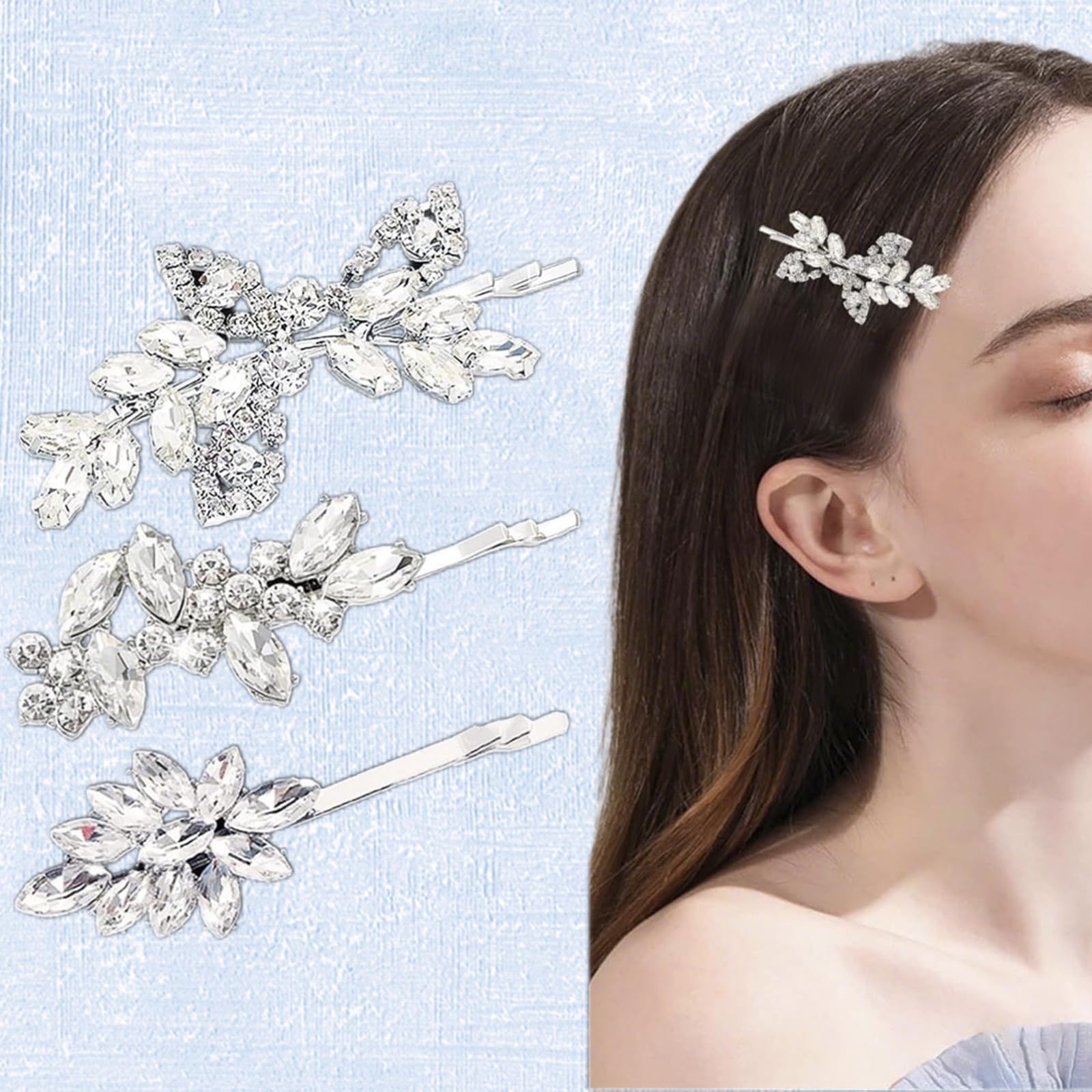 Shiny Rhinestone Bridal Hair Clips, Delicate Leaf Wedding Hairpin Bride Crystal 