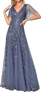 Ever-Pretty Elegant Tulle Short Sleeve V-Neck Evening Dress - 00734
