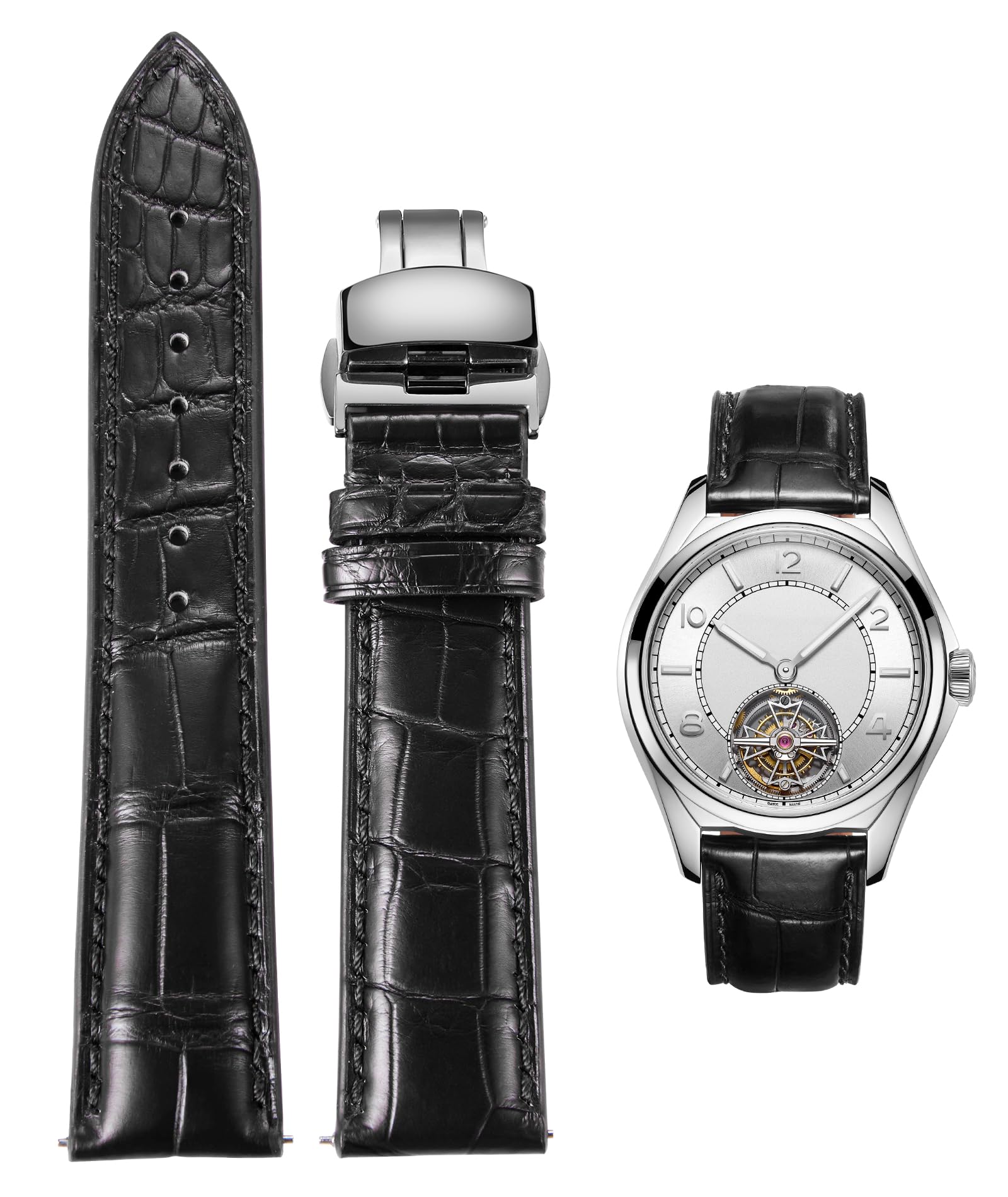 BINLUN Leather Strap Genuine Embossed Crocodile Leather Watch Bracelet Men Women
