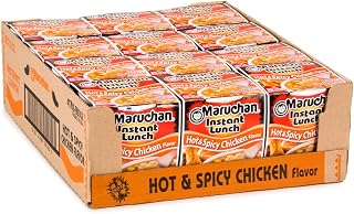 Maruchan Instant Lunch Ramen Noodles, Hot & Spicy Chicken Flavor – Japanese-Style Instant Noodle Soup, Easy Meal Ready in 3 Minutes – 2.25 Oz. (12 Pack)