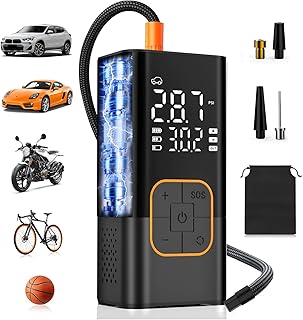SFGSUP Tire Inflator Portable Air Compressor, Cordless Car&amp;Bike Tyre Pump | With Digital Dual Values Display, 150 PSI Bike Tires Air Pump with LED Lights&amp;Pressure Gauge for Auto/Bicycle/Motocycle/Balls