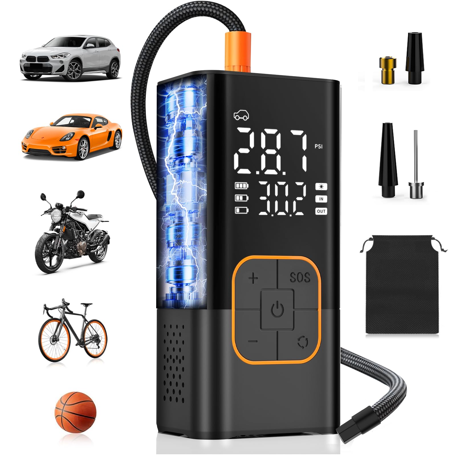 SFGSUP Tire Inflator Portable Air Compressor, Cordless Car&amp;Bike Tyre Pump | 