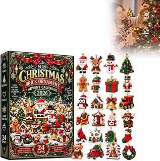 3D 24 Day Mini Christmas Brick Ornament Advent Calendar,24 Unique Buildable Holiday Designs with Hanging Loops, Building Set for Christmas Trees and Garlands (K-3D)