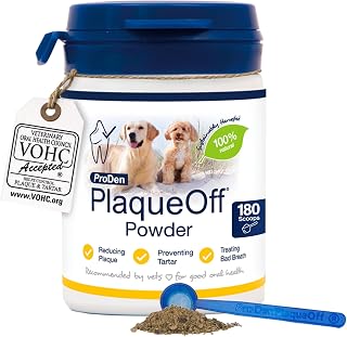 ProDen PlaqueOff 60g Dental Powder for Dogs - 100% Organic 6-Month Supply | VOHC Accepted, Clinically Proven, Vet Recommended, Freshens Bad Breath, Helps Reduce Plaque & Tartar, Prevents New Plaque