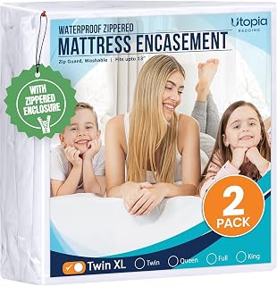 Utopia Bedding Waterproof Mattress Protector Twin XL Size (Pack of 2), Zippered Mattress Encasement Bed Bug and Dust Mite Proof, Absorbent Six-Sided Mattress Cover
