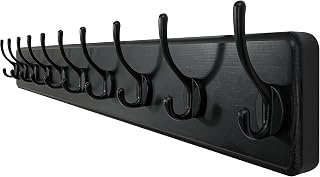 WEBI Coat Rack Wall Mounted,10 Hooks,98cm Long Coat Hooks Wall Mounted Rustic,Wood Coat Hanger Wall,Hook Rack Hooks for Hanging Coats,Jacket,Clothes,Hats,Black