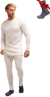 100% Merino Wool Base Layer Men Set - Thermal Underwear Mens + Hiking Socks