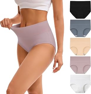 INNERSY Womens High Waisted Underwear Cotton Plus Size Ladies Panties 5-Pack