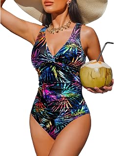 Holipick Women's Tummy Control One Piece Swimsuit - Push Up Swimsuit Full Coverage Slimming Bathing Suit