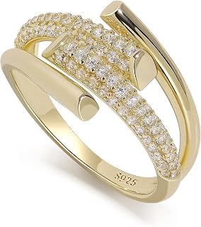 Meissa Thumb Ring for Women 925 Sterling Silver Hug Ring Handmade Chunky Bands Gold Plated Ring Size Adjustable Cubic Zirconia Jewellery Ring for Her