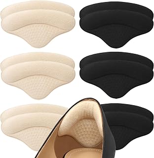 6 Pairs Heel Pads Heel Grips Liner for Loose Shoes, Heel Cushion Pads Heel Inserts for Shoe Too Big, Ultra Soothing Heel Protectors for Heel Pain, Heel Slipping, Blisters, Friction(Black&Beige)