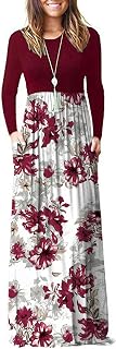 AUSELILY Womens Long Sleeve Maxi Dress Casual Empire Waist with Pockets