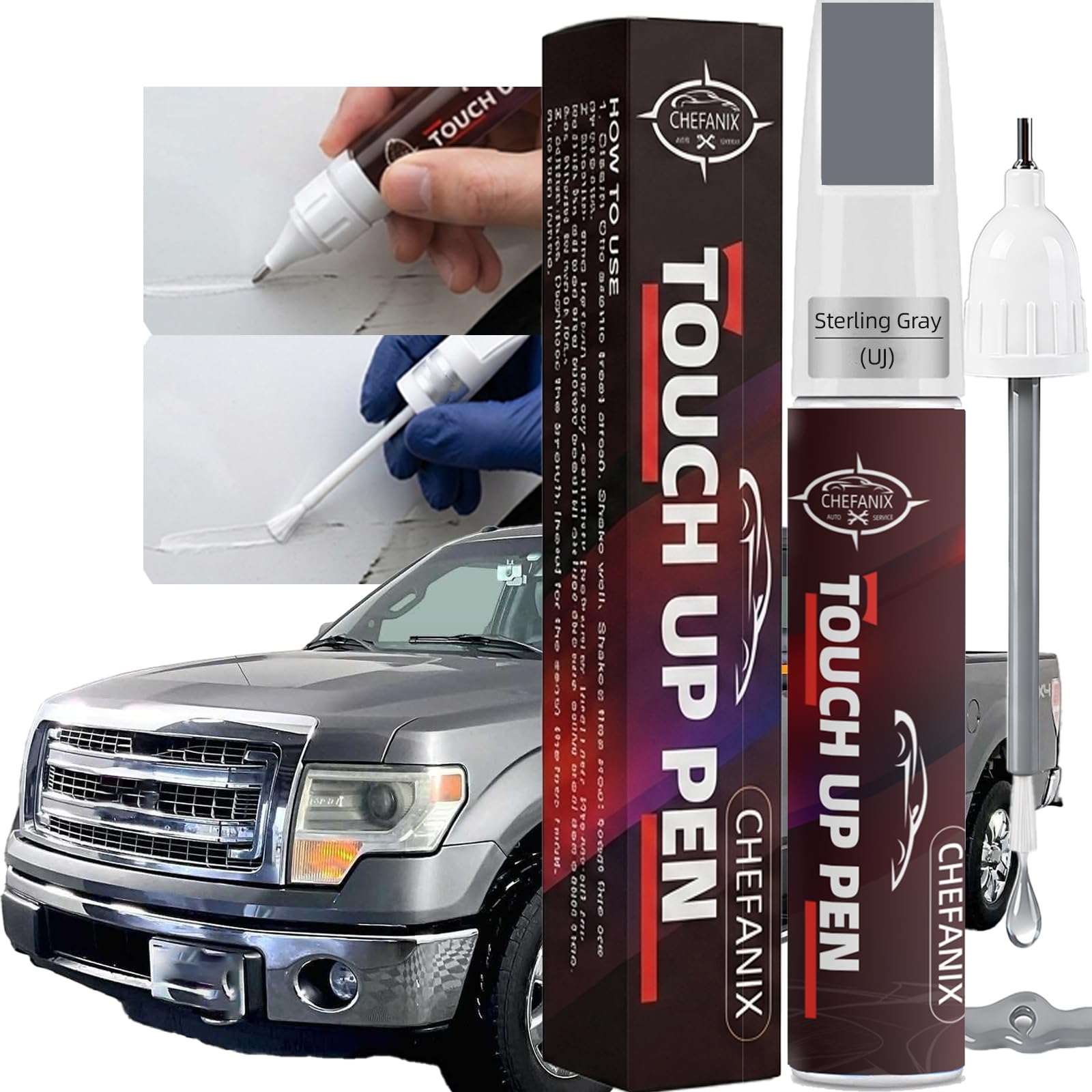 Sterling Gray Metallic(UJ) Touch Up Paint Pen Compatible with Ford - Exact Color