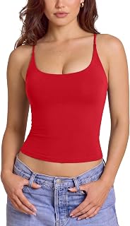 SUUKSESS Women Padded Scoop Neck Tank Tops Double Line Going Out Basic Camisole Top