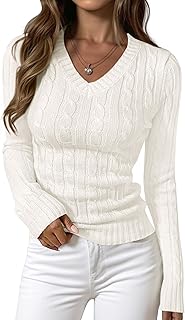 PRETTYGARDEN レディース ケーブルニット フィット Vネック セーター トップス
