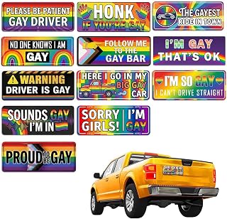 12PCS Gay Pride Funny Car Magnet, LGBT Rainbow Pride Prank Magnetic Sign, Prank Magnetic Bumper Sticker for Vehicles and Trucks Reusable Magnet Sticker for Fridge