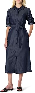 Amazon Essentials Women's Standard Cut Button Down Long Sleeve Denim Cambray Midi Dress