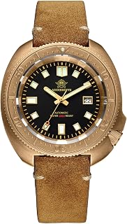 ADDIESDIVE Bronze Automatic Watch Dive Watches for Men 200 M Waterproof Sapphire Crystal Date Display Vintage Genuine Suede Leather Strap