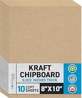 MagicWater Chipboard Sheet - 8x10 inch - 22 pt - 0.022" Thick - 10 Pack | For DIY Projects, Heavy Duty Kraft, Paperboard for Scrapbooking, Books, Picture Frame Backing, Art Projects &amp; Crafts