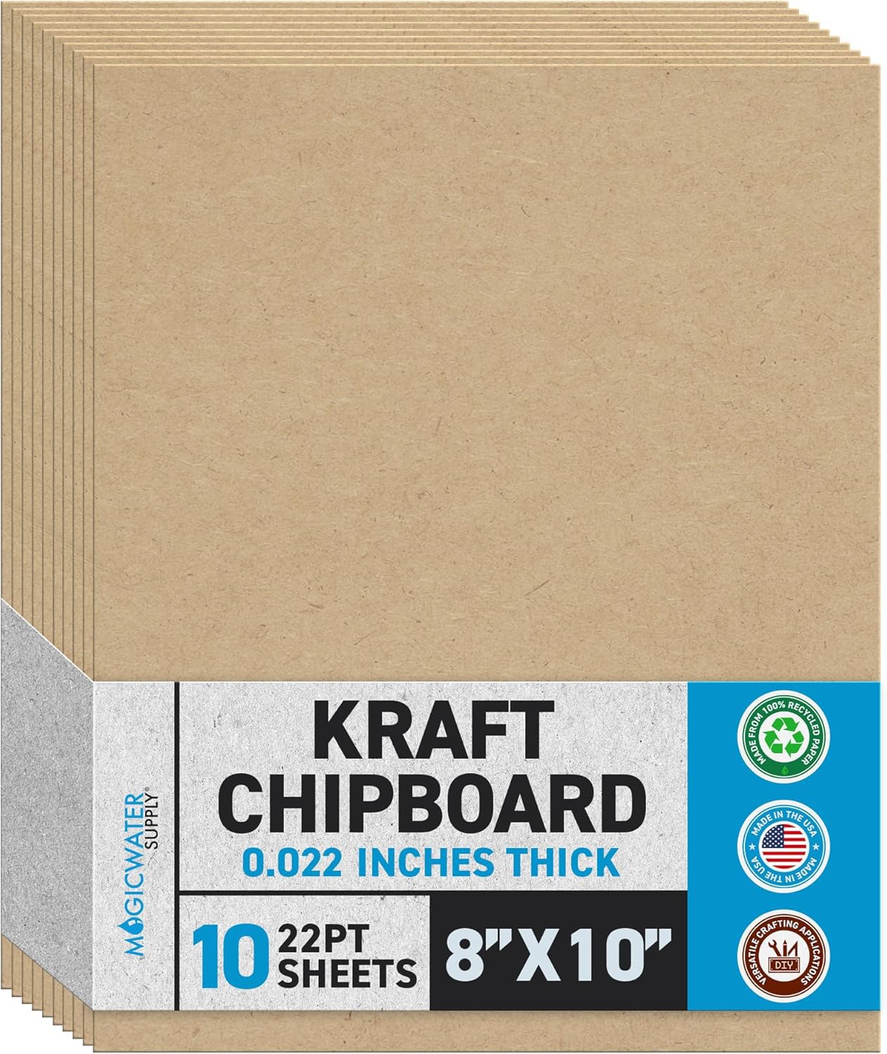 MagicWater Chipboard Sheet - 8x10 inch - 22 pt - 0.022" Thick - 10 Pack | F