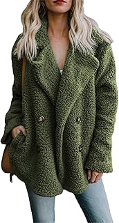OMZIN Women's Casual Coat Faux Lapel Long Sleeve Apparel Front Pockets Piped Crossover Coat S-5XL
