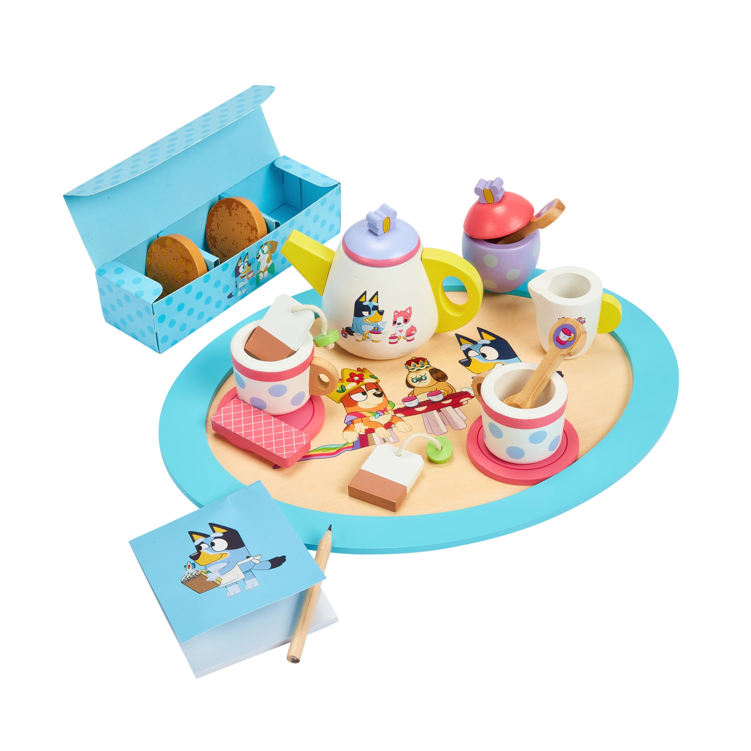 Bluey Wooden Tea Party Set, 18-Piece Toy Tea Set for Toddlers | Includes tray, t