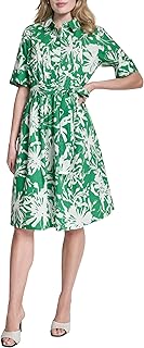 DKNY Womens 3/4 Sleeve Collared Neck Cotton Poplin Shirt Dress